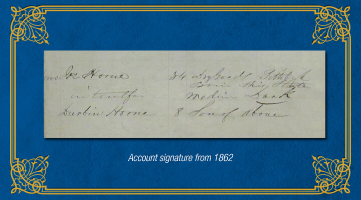 Joseph Horne signature from 1862
