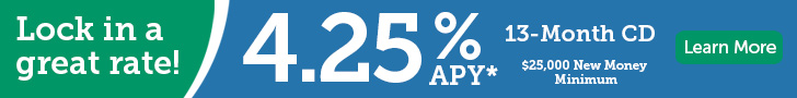 Lock in a great rate! 4.25% APY 13 Month CD. Learn more