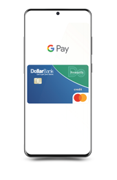 Mobile phone with Google Pay and Dollar Bank Mastercard picture