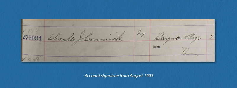 Charles Connick's signature from 1903