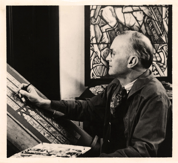 Charles Connick working in his studio