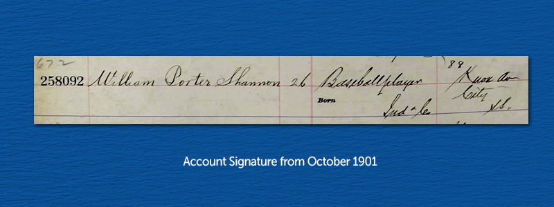 Spike Shannon's account signature from 1901