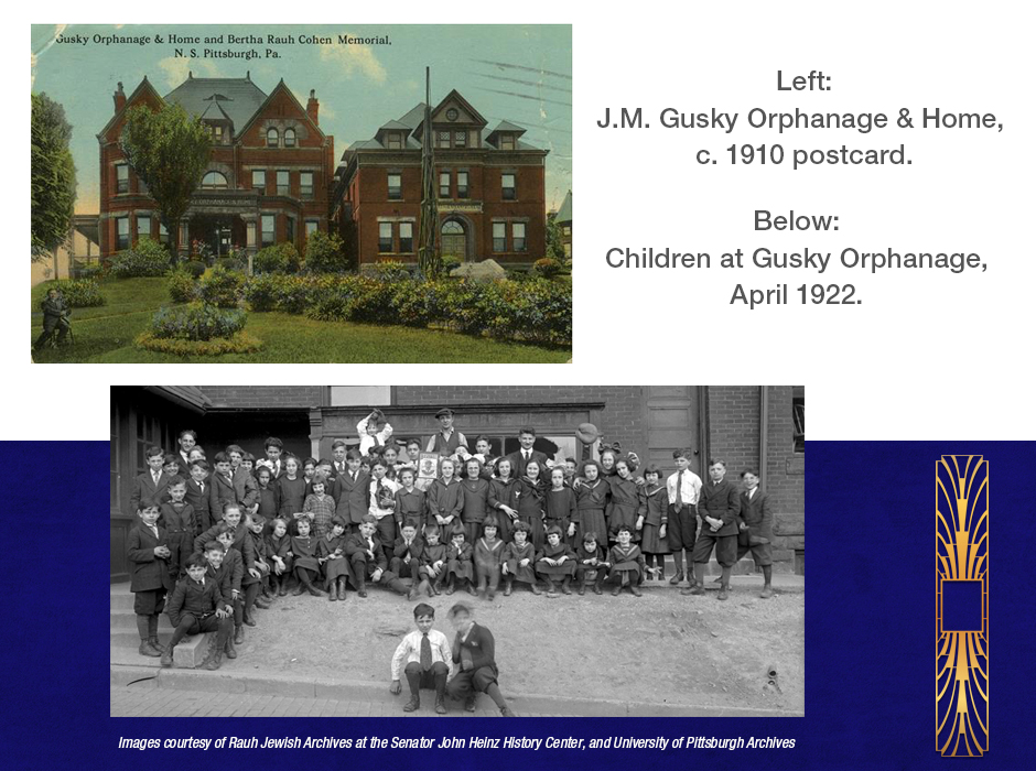 Picture of J.M. Gusky Orphanage and picture of children outside of the orphanage in 1922