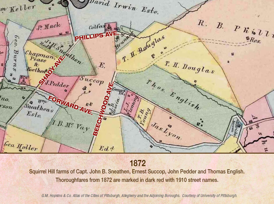 1872 Map of Squirrel Hill farms.