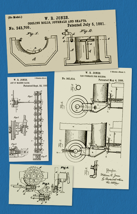 Illustrations of United States patents registered to Captain Bill Jones.