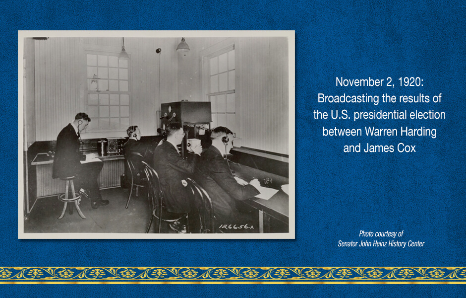 Picture of KDKA radio transmitting the 1920 U.S. Presidental election