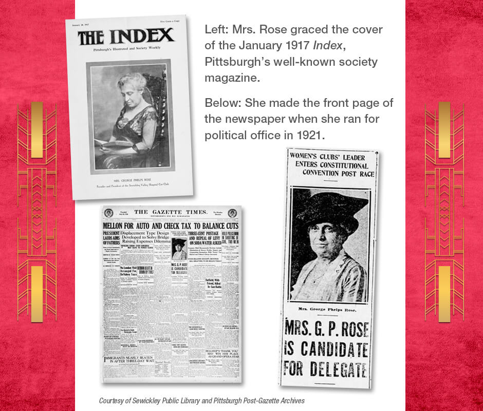 Clippings about Mrs. Rose from Index Magazine and the Pittsburgh Post-Gazette.