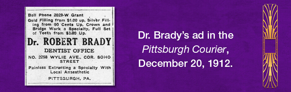 Dr. Brady's ad from the Pittsburgh Courrier from December of 1912