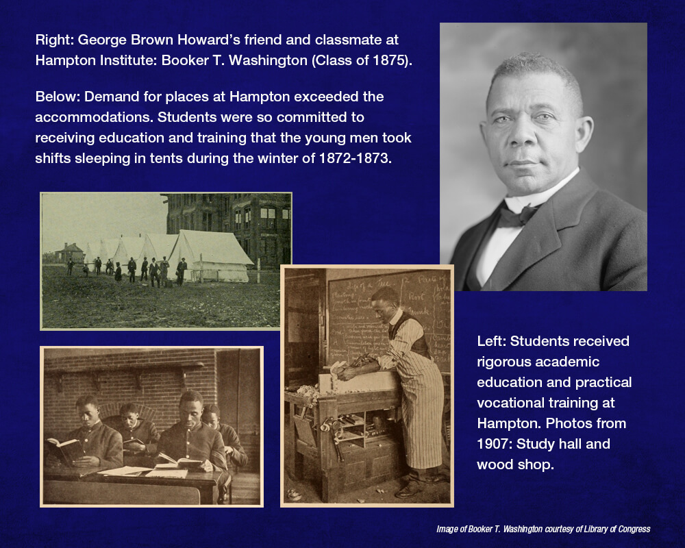 Portrait of Booker T. Washington and photographs of Hampton.