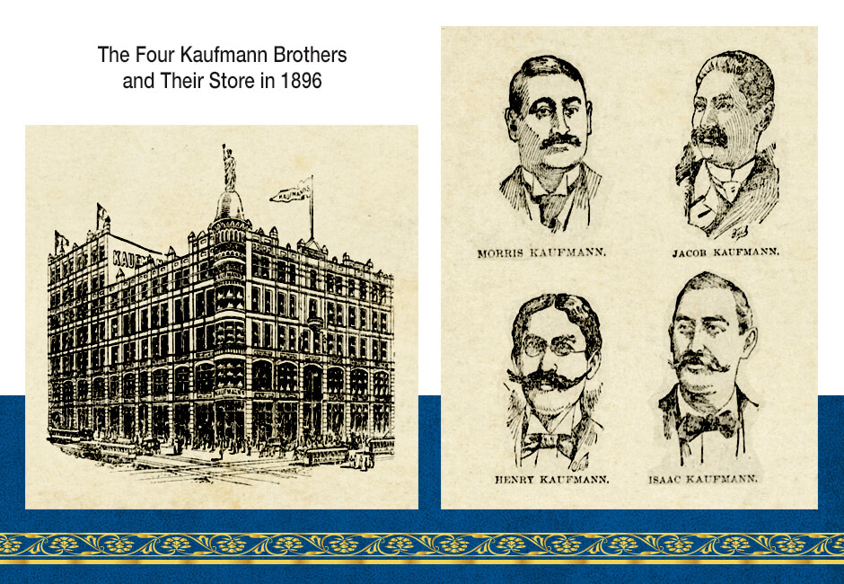 Illustration of the four Kaufmann brothers and their store in 1896.