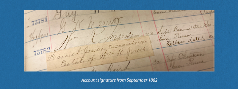 Savings account signature of Captain Bill Jones from September 1882.