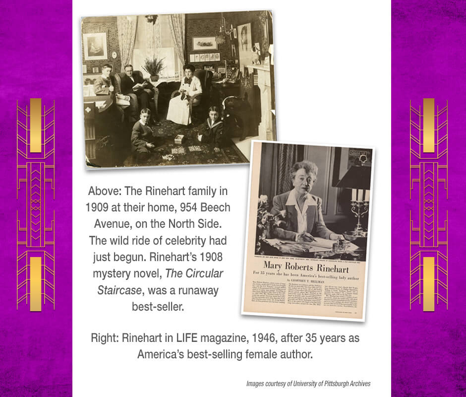 Photograph of the Rinehart family at home in 1909, and a clipping of Rinehart in LIFE magazine in 1946.