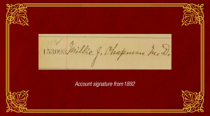 1892 Dollar Bank account signature of Millie Chapman.