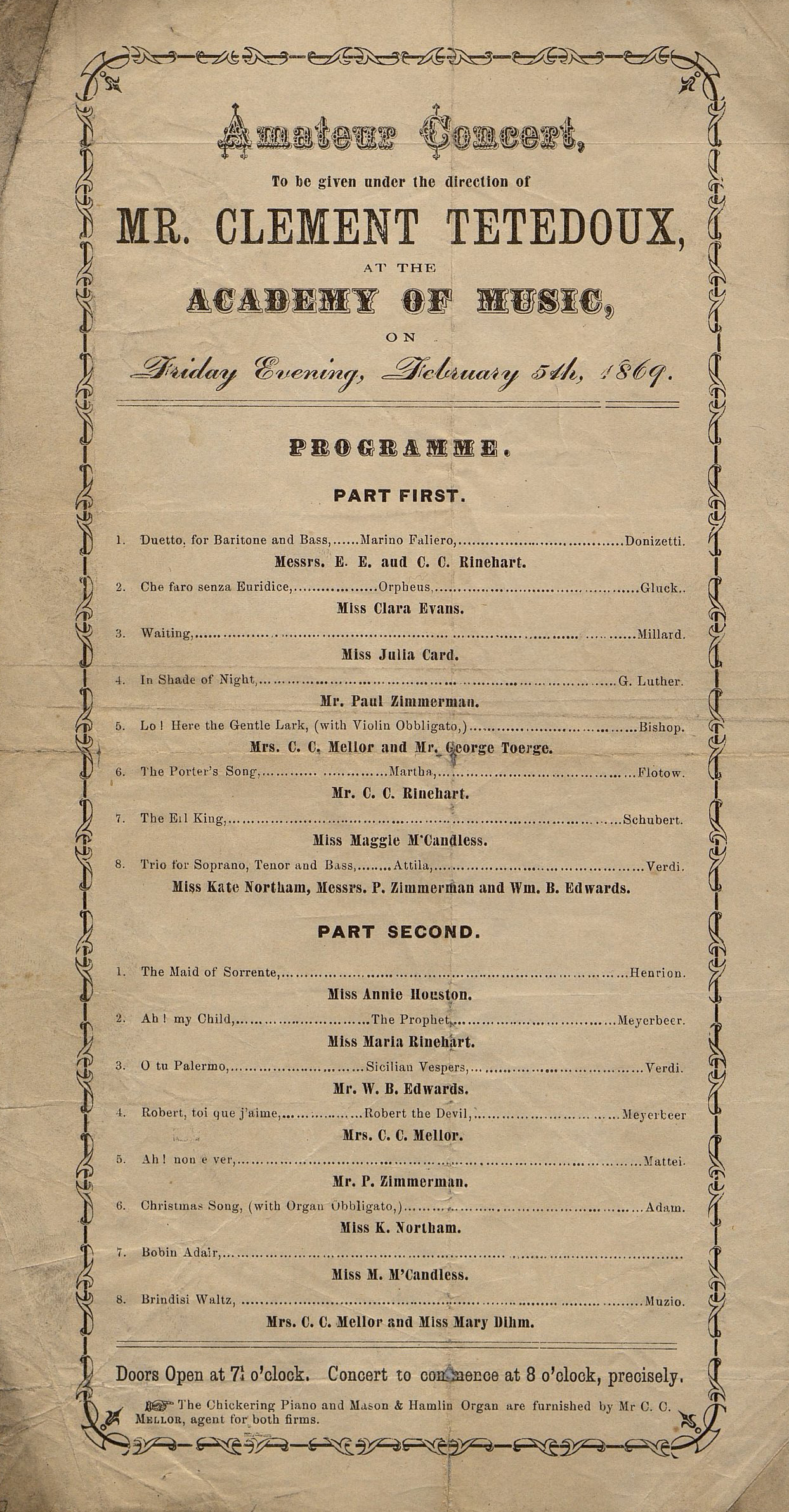 1869 concert program directed by Tetedoux.
