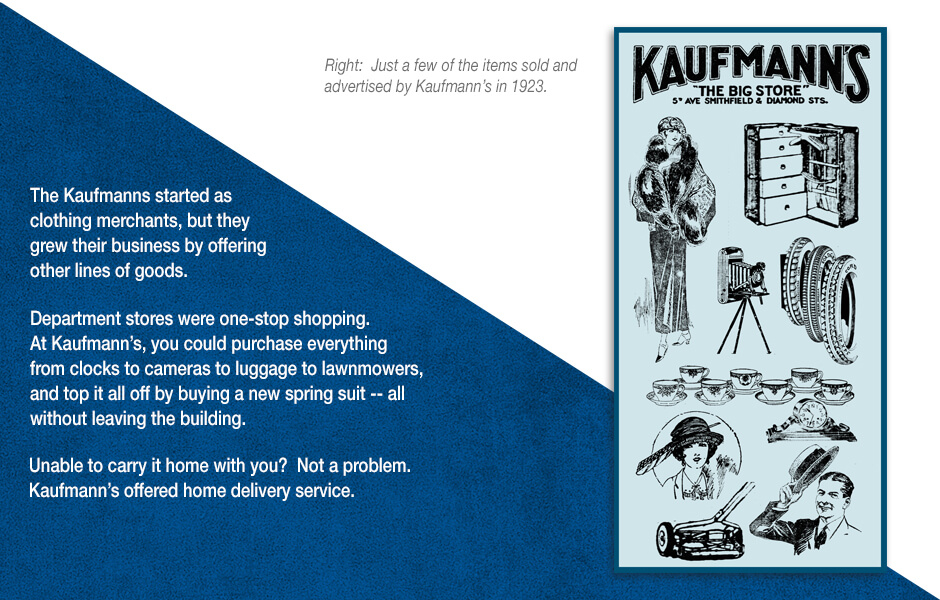 Illustrated advertisement of items sold at Kaufmann's in 1923.