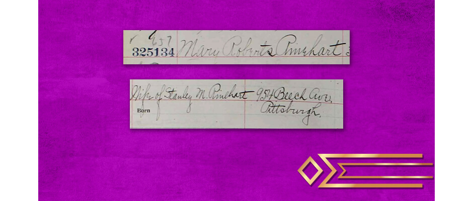 Dollar Bank account signature of Mary Rinehart from 1909.