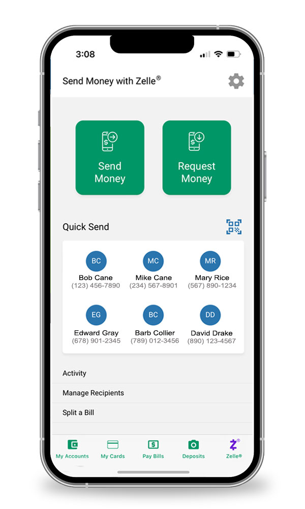 Phone screen in App Zelle® example