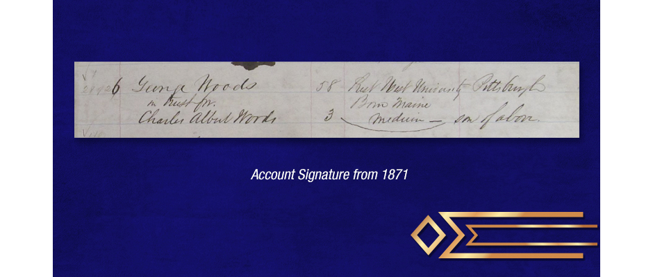 Dollar Bank account signature of George Woods.
