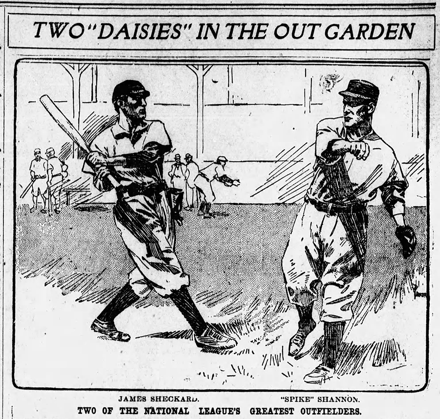 Newspaper illustration of Spike Shannon in the outfield.