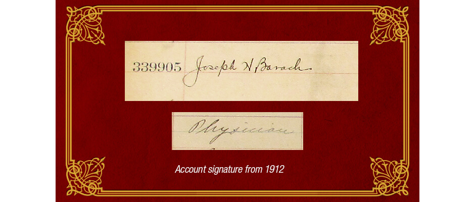 Account signature of Joseph H. Barach from 1912