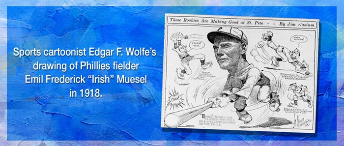 Edgar Wolfe's illustration of baseball player Irish Muesel