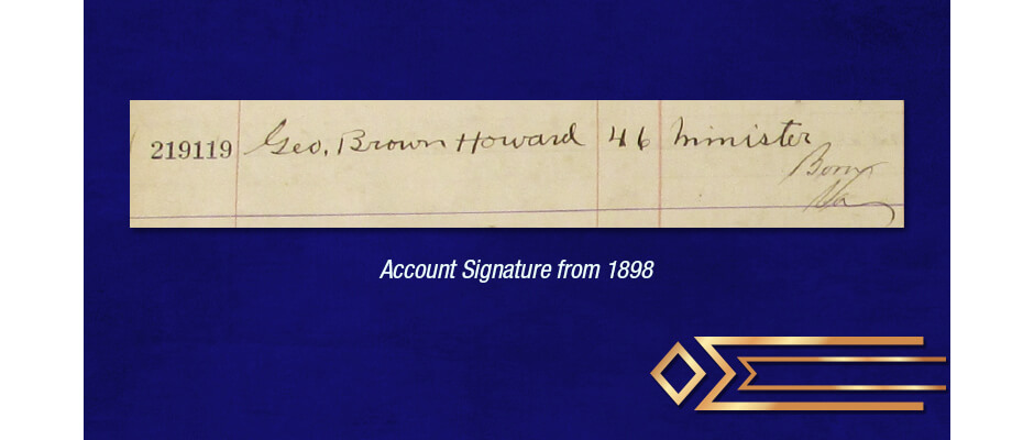 Dollar Bank account signature of Rev. George Brown Howard.