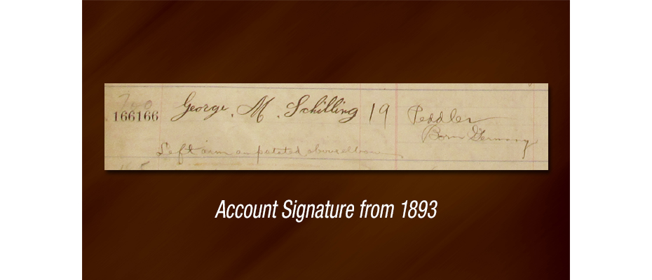 George Schilling's account signature from 1893.