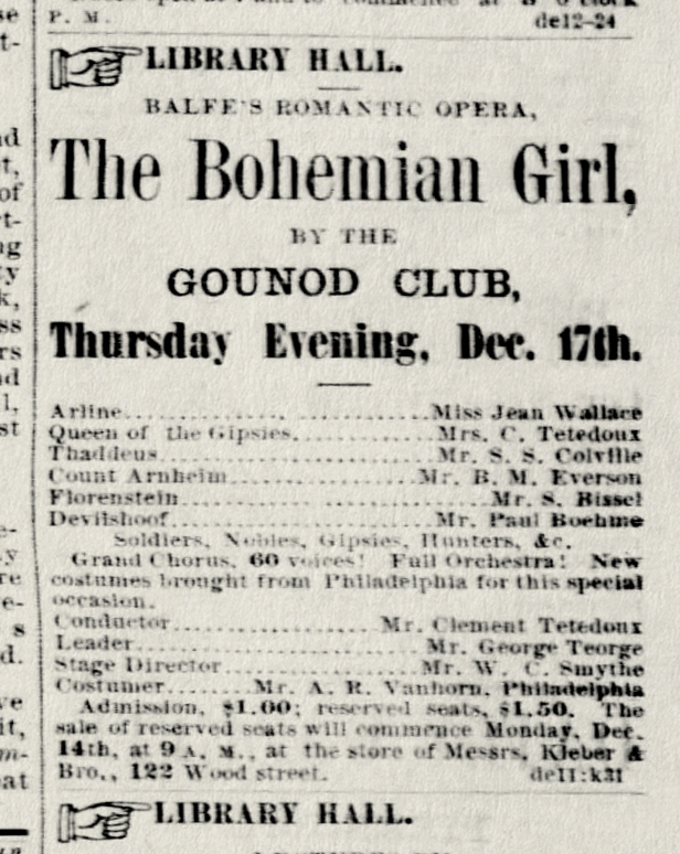 1874 advertisement for "The Bohemian Girl"