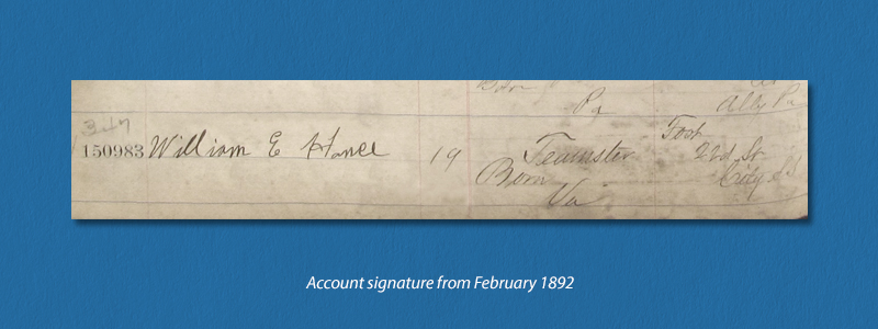 1892 account signature of William Hance