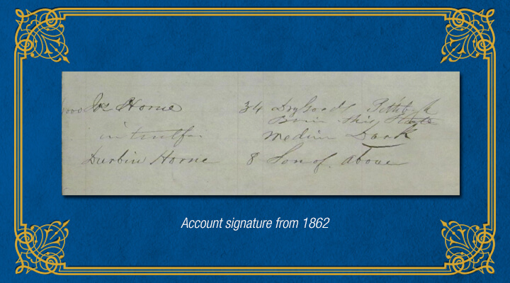 Account signature of Joseph Horne form 1862